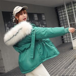 Fashion Women Winter Jacket Cotton Padded Warm Thicken Black and White Fur Collar Ladies Short Coats Parka Womens Jackets 201214