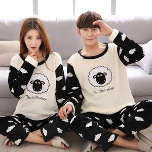 Para Piżamy Kobiety Męskie Flanel Fleece Ciepłe Jesień Zima Pijamas Kobiety Pijama Piżama Femme Pajama Set Sexy Nightwear Y200708