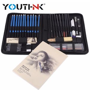 48Pcs Pencil Professional Drawing Sketch Pencil Kit Sketch Graphite Charcoal Pencils Sticks Erasers Stationery Drawing Supplies Y200709