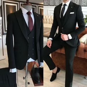 2021 Abiti da uomo neri 3 pezzi Giacca da uomo migliore Terno Costume sottile Homme Testimoni dello sposo formali Smoking dello sposo Abiti da sposa per uomo