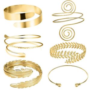 6 peças / ajuste pulseira de braço para mulheres meninas cor ouro mental aberto braço de braço pulseira pulseira simples ajustável braçadeira conjunto y1218
