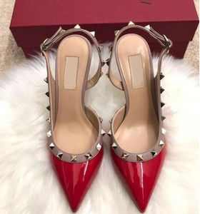 Free shipping fashion women pumps Casual Designer Gold matt leather studded spikes slingback high heels sandals shoes