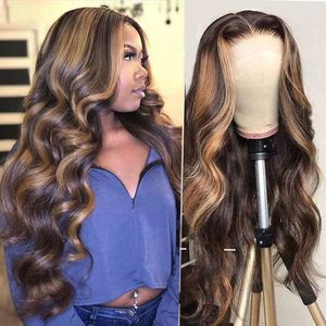 Highlight braune blonde menschliche Ombre Lace Front Perücke brasilianische Haarperücken für schwarze Frauen 30 Zoll honigblonde Körperwelle Frontal 360 diva1