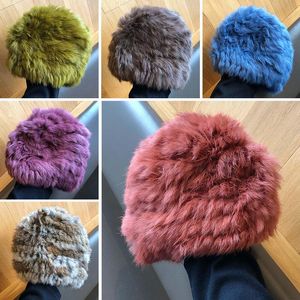 Kış Faux Kürk Şapka Kürk Örme Kap Kadın Kalınlaşmak Kabarık Skullies Beanies Moda Kadın Sıcak Örme Kapaklar Yeni