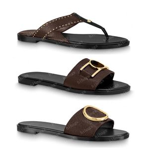 2023 designer slippers slide thong sandal brown leather letters sandals women slipper men slides waterfront womens 35-41 with box and dust bag #LIF-02