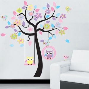 DIY Owl Bird Tree Wall Sticker Home Decor Room for Kids Living room Decals Children Baby Nursery Decorative Wallpapers stickers 201201