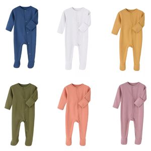 KDFN Colors Newborn Baby Solid Jumpsuits Long Sleeve Onesies Kids Designes Clothes Boys Infant Girls Romper Plain Knitted Cotton Footies