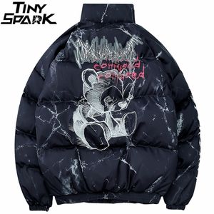 힙합 재킷 파카가 곰 프린트 남성 겨울 윈드 브레이커 Streetwear Harajuku 패딩 자켓 코트 따뜻한 outwear hipster 새로운 201114
