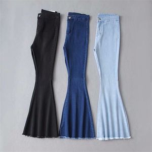 Kadın pantolon yaz trafı yüksek bel kot pantolon anne streç kadın parlama kız yıkama denim geniş bacak sıska y2k 220115