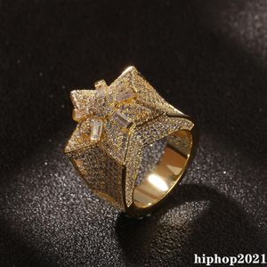 Micro Pave Iced Out Cubic Zirconia Iced Out Star Rings for Mens Hip Hop Gold Ring المجوهرات الماس الكاملة