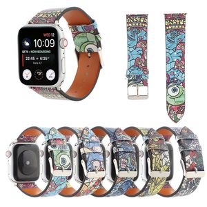 Desenhos animados Real Genuíno Strap Smart Watchband para Apple Watch Bands Bracelet IWatch 3 4 5 SE 6 Série 38mm 40mm 42mm 44mm