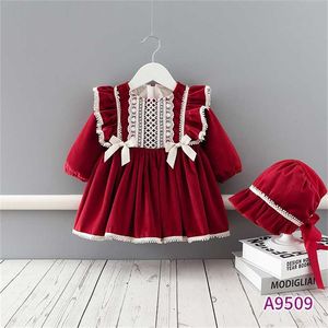 Baby Girls Christmas Dress With Cape Barn Red Velvet Cloak Coat och Klänningar Ställer Barn Kläder kostym Toddler Halloween Outfit 211224