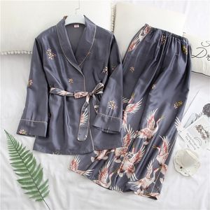 Women Pajamas Sets Satin Nightwear Robe Pijamas Women Sexy Silk Ladies Pyjamas Long Sleeve Sleepwear Autumn Nightwear Femme 201027