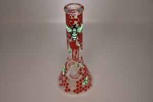 10 pollici 8 cm bagliore nel buio farfalla ape tema rosso bicchiere di vetro Bong Halloween narghilè tubo dell'acqua bottiglie di acqua di vetro Dab Rig