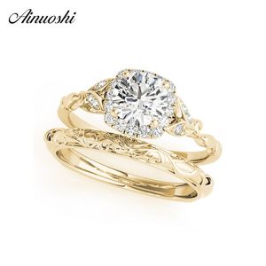 Ainuoshi Luxury 925 Sterling Silver Yellow Color Round Cut 0.5ct Wedding Rings女性