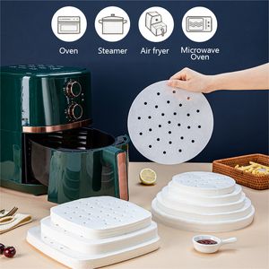 Air Fryer Steamer Forro Premium Papéis de Polpa de Madeira Perfurada Anteca Cesta de Cabos De Vara Esteira De Cozimento Utensílios para Cozinha 2000pcs