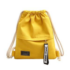 Canvas Drawstring Backpack Fashion School Gym Drawstring Bag Casual String Knapsack Back Pack For Teenager Women