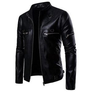 Mann PU Kunstleder Jacken Mode Trend Langarm Schlank Reißverschluss Motorrad Mäntel Designer Männlich Herbst Neue Strickjacke Lässige Schwarze Oberbekleidung