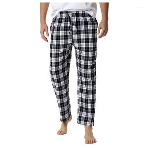 Men's Pants 2022 Men Unisex Plaid Printed Pajamas Casual Bottoms Cotton Soft Elastic Waist Sleepwear With Pocket Pyjamas Trousers Long