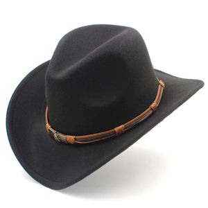 Unisex Adult Jazz Wide Brim Western Cowboy Cap Outdoor Travel Classic Cowgirl Hats for Women Men Wool Felt Size 56-58cm