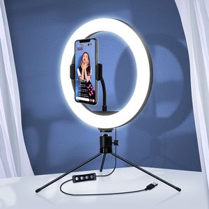 10 polegadas LED Tabela Selfie Light Ringlight Lâmpada Círculo Com Tripé Suporte Telefone Suporte para Zoom Tiktok Video Live Streaming Foto