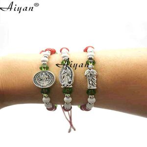 12Pieces Religious cm Saint Benedict And Virgin Maria Or St Jude Woven Bracelet Men Or Women For Prayer To Protection As Gift