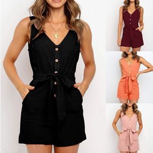 Casual Playsuit mulher fora do ombro cinto túnica rosa preto verão maciço elegante macacão 2020 macacões para as mulheres t200704