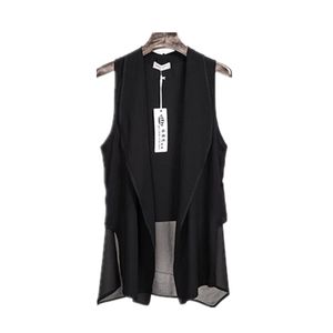 Assimetria Verão Branco Vests Chiffon Long Para Mulheres Moda Coreana Sem Mangas Cardigan Colete Feminino Colete Preto Casaco Casaco 201214