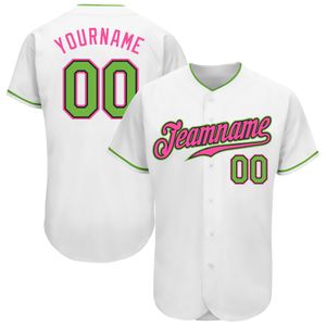 Custom White Neon Green-Rosa Autêntico Baseball Jersey