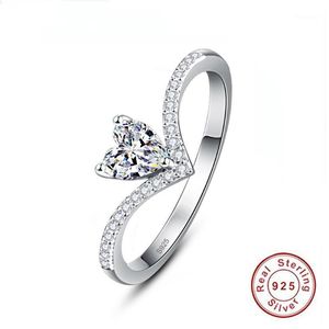 Kluster ringar söt romantik Hjärtformad Zircon 925 Silverring för GIF Elegant Kvinnor Bröllop Engagement Anniversary Smycken1