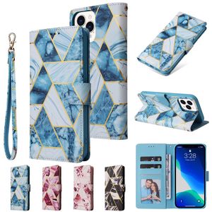 Bling Marble Geometry Plating Leather Wallet Wallet for iPhone 14 13mini 12 11pro Max XR XS 8 7 6 chromed Rose Gold Metallic Cover Cover Strap
