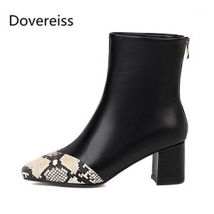 Dovereiss Moda Donna Scarpe Inverno nuovo Sexy serpentina beige Elegante Cerniera Punta quadrata Stivaletti Conciso Maturo 31-491