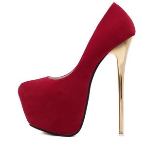 Eilyken Sexig Bröllop Kvinnor Fetisch Skor Kortfattad Kvinna Pumps Latform Mycket högklackad Stripper Flock Pumps 16 cm J1215