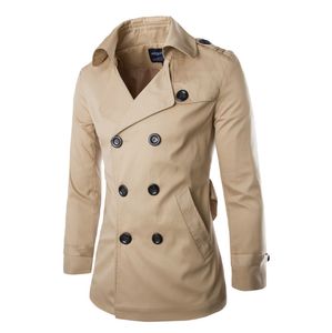 Neue Mode Trenchcoat Männer England Stil Doppelreiß 100% Baumwolle Lange Windjacke Männlich Männlich Casual Classic Trenchcoat