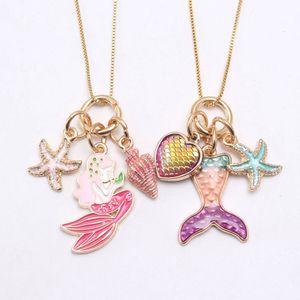 Baby Jewelry Necklace Mermaid Starfish Pendant necklace kids girl Long Chain Necklae for Party Jewelrys gift bb_kidsss 2 Colors