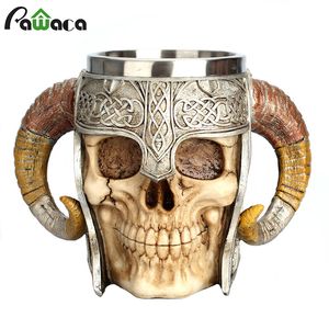 Кружка черепа из нержавеющей стали RAM RAM Horned Pit Lord Warrior Beer Stein Tankard Coffee кружка чайная чашка Halloween Bar Pareware Pired Y200106