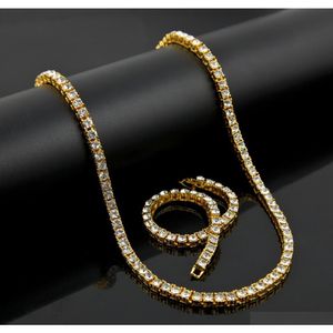 Herren Dame Gold Silber Schwarz Simulierte Halskette Diamant Hiphop 1 Reihe Bling Bling Tennis Kette Armband Set Faiqv