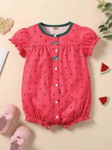 Baby Dalmatian Print Button Up Puff Sleeve Romper SHE