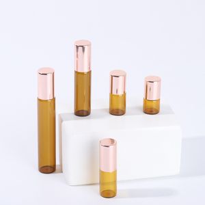 1ml 2ml 3ml 5ml 10ml leer Bernstein Rollenglas Parfümflasche Nachfüllbares Rollen auf Flaschen mit Roségold Cap