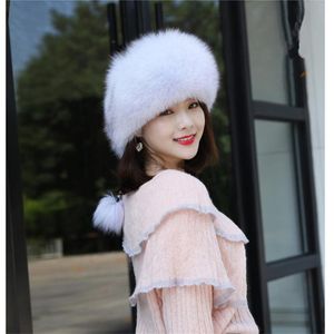 Novo estilo inverno real pele chapéu russo mulheres qualidade Bomber Bonés bonés com Pompoms