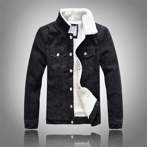 Мужская джинсовая куртка теплый зимний повседневный бомбардировщик мужской корейский стиль ковбойская куртка мода флисовая старинная одежда мужская черная джинша пальто LJ201013