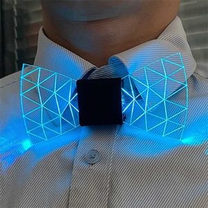 Colorful LED Acrylic Bow Tie Change 7 Lighting Colors Men Flashing Light Up Party Luminous 211216