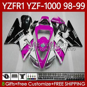 Carene OEM per YAMAHA YZF-R1 YZF1000 YZF R 1 1000 CC Rose Black YZFR1 98 99 00 01 Carrozzeria 82No.100 YZF R1 1000CC 1998 1999 2000 2001 YZF-1000 98-01 Kit corpo moto