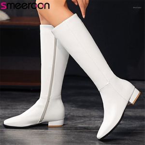 Smeeroon 2021 Большой размер 45 с твердым цветом сапоги для верховой езды Женщины круглый ноги осенний зимний колено высокие ботинки простые классические женские туфли1
