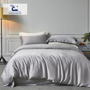 Liv-Esthete Bettwäsche-Set aus 100 % natürlicher Seide, edles Grau, Bettbezug, Bettlaken, Heimdekoration, luxuriöses Bettwäsche-Set für Doppelbett, Queen-Size-Bett, T200706