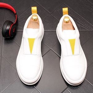 White Designer High Tops Men Heighten Business Wedding Shoes British Fashion Round Toe Causal Flats Male Punk Rock Walking Sneakers Y156