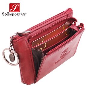 PU Women Wallets New Genuine Cowhide Leather and Female Coin Purse Small Zipper Pouch With Key Ring