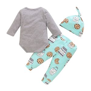 Algodón Impreso Bebé recién nacido Niños Niñas Ropa Conjuntos Invierno Manga larga Monos y pantalones Sombrero Casual Infantil Niñas Trajes LJ201223