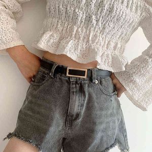 Kobiety Cienki Pasek Retro Złoty Kolor Kwadratowa Klamra Dla Lady PU Leather Jeans Spodnie Paski Chic Luksusowy Brązowy Czarna Kobieta Waistband G220301