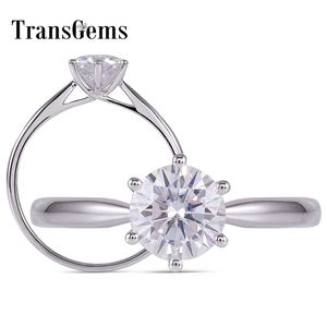 Transgems 18k White Gold 1ct carat Diameter 6.5mm F Color Wedding Engagement Ring For Women Solitare Ring Gold Y200620